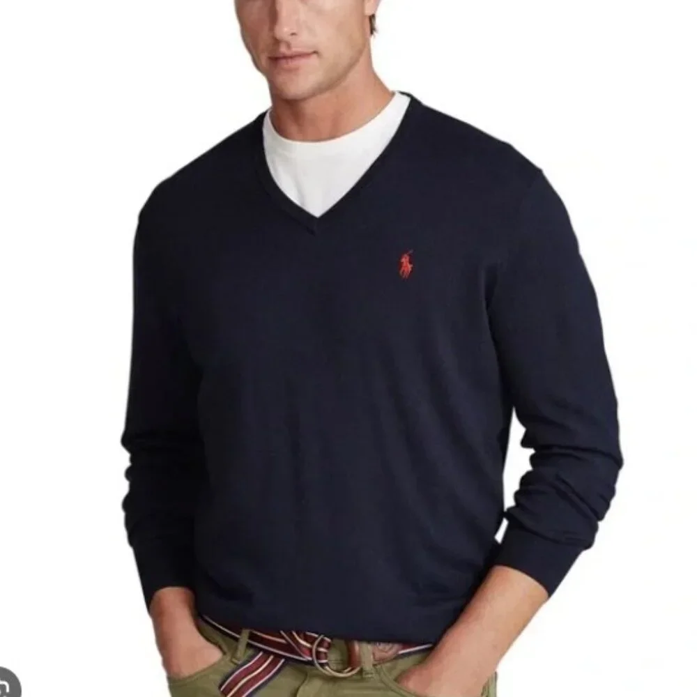 Vintage Polo Ralph Lauren 100% Merino Wool V neck Unisex Sweater. M
